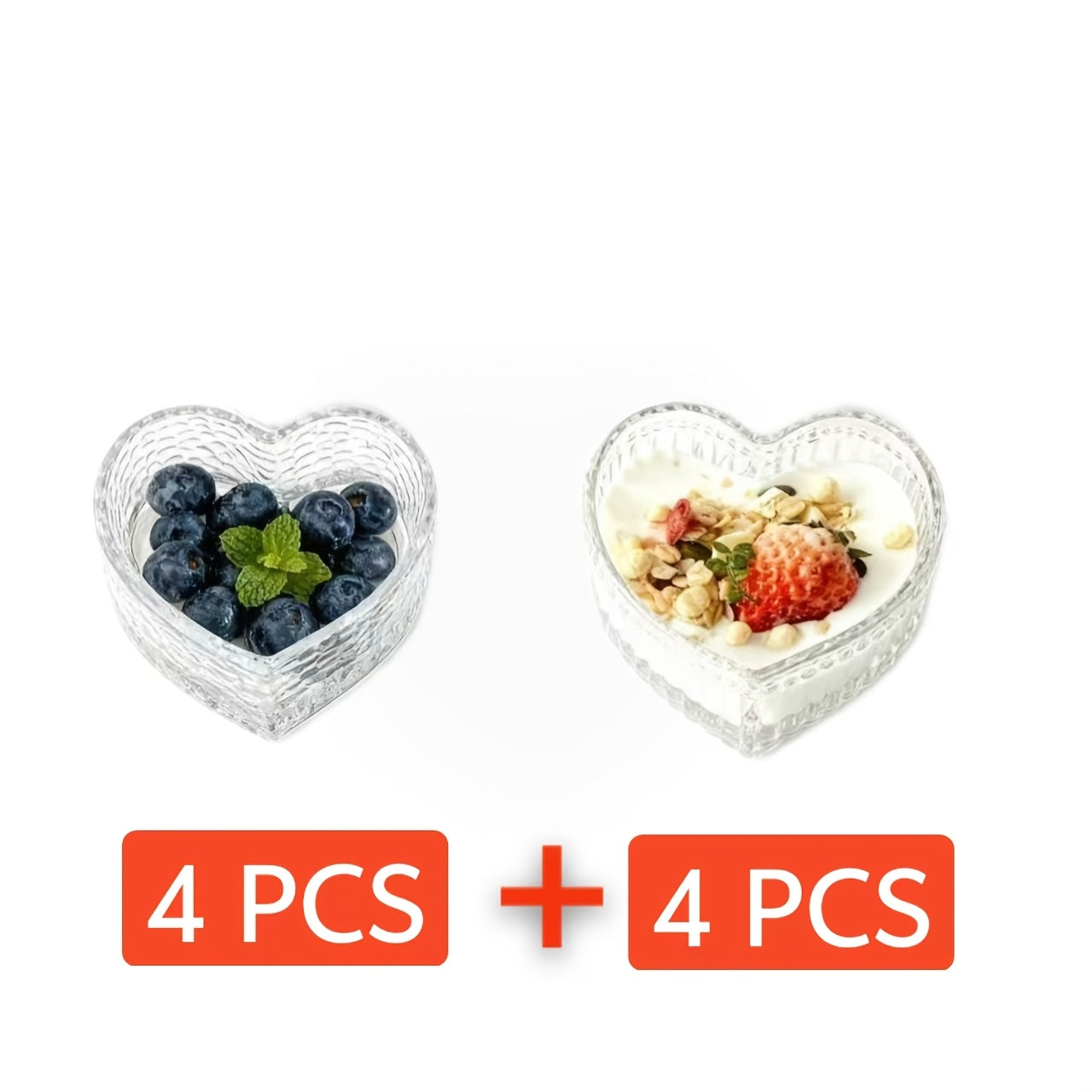Heart-Shaped Glass Bowls Available in Sets of 6, 8, 12, Or 16, Perfect for Ice Cream, Jewelry, And Cakes. These Decorative Bowls Feature Lovely Designs And Serve As Small Dessert Plates Or Organizers for Additions