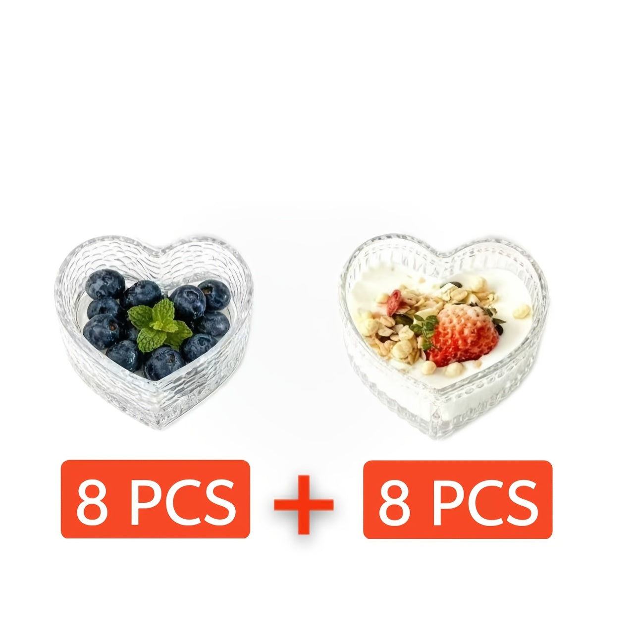 Heart-Shaped Glass Bowls Available in Sets of 6, 8, 12, Or 16, Perfect for Ice Cream, Jewelry, And Cakes. These Decorative Bowls Feature Lovely Designs And Serve As Small Dessert Plates Or Organizers for Additions