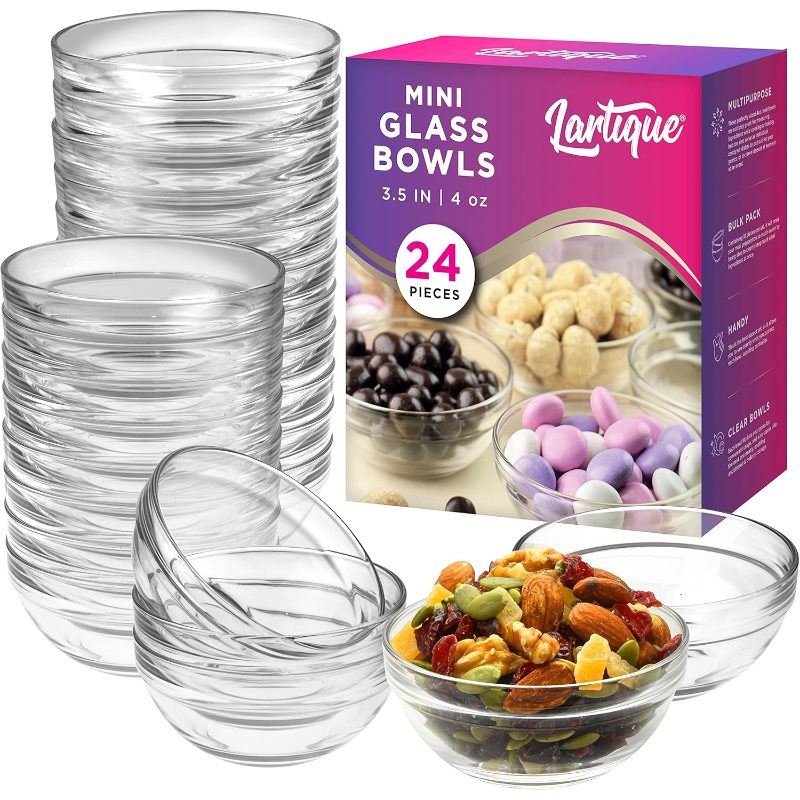 Mini 3.5 Inch Small Glass Bowls - Small Bowls Perfect for Prep, Dips, Nuts, or Candy - Meal Prep Bowls or Dessert Bowls, Set of 24
