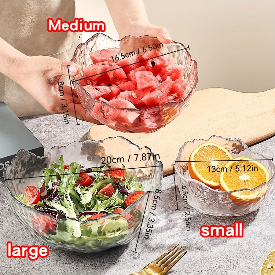 3pcs Clear Glass Salad Bowl - Nordic Style, Multi-Purpose for Desserts & Salads, Durable Kitchen Tableware, Ideal for Home, Kitchen & Restaurant Use, Dishwasher Safe, Salad Bowl