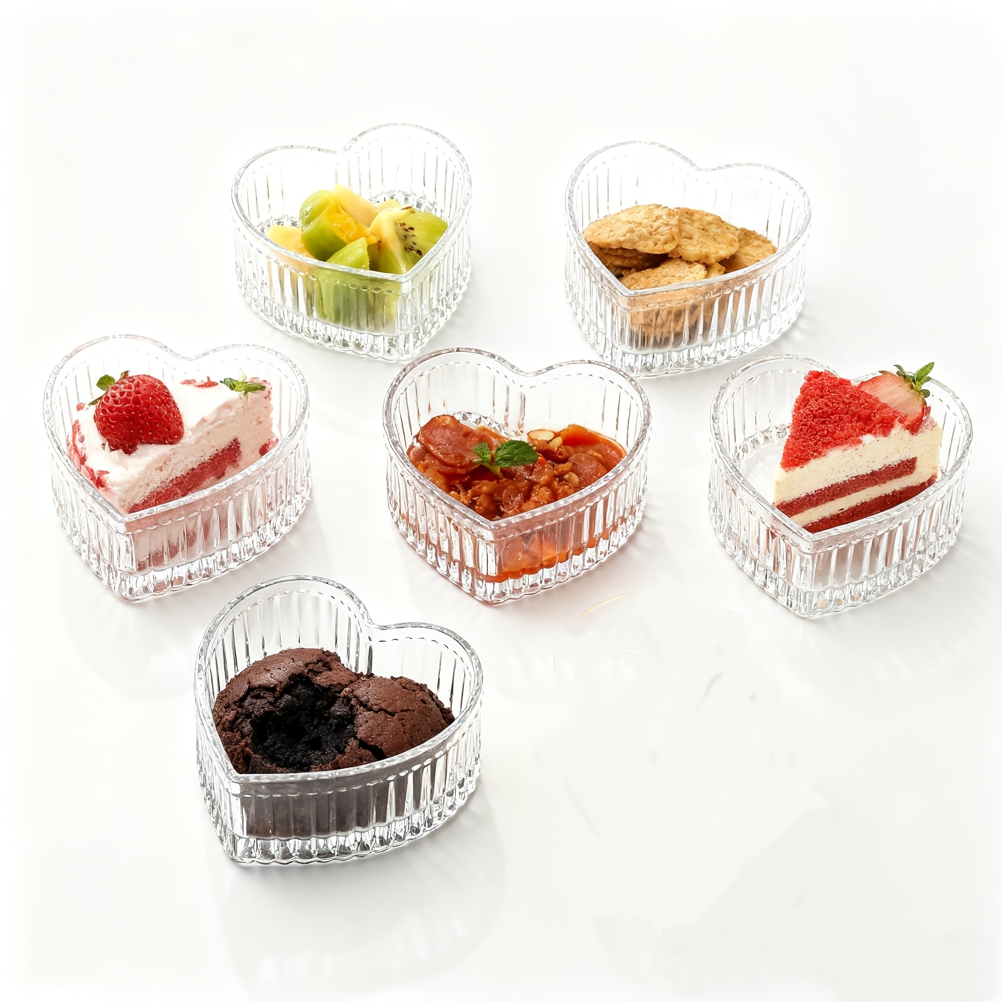 Heart-Shaped Glass Bowls Available in Sets of 6, 8, 12, Or 16, Perfect for Ice Cream, Jewelry, And Cakes. These Decorative Bowls Feature Lovely Designs And Serve As Small Dessert Plates Or Organizers for Additions