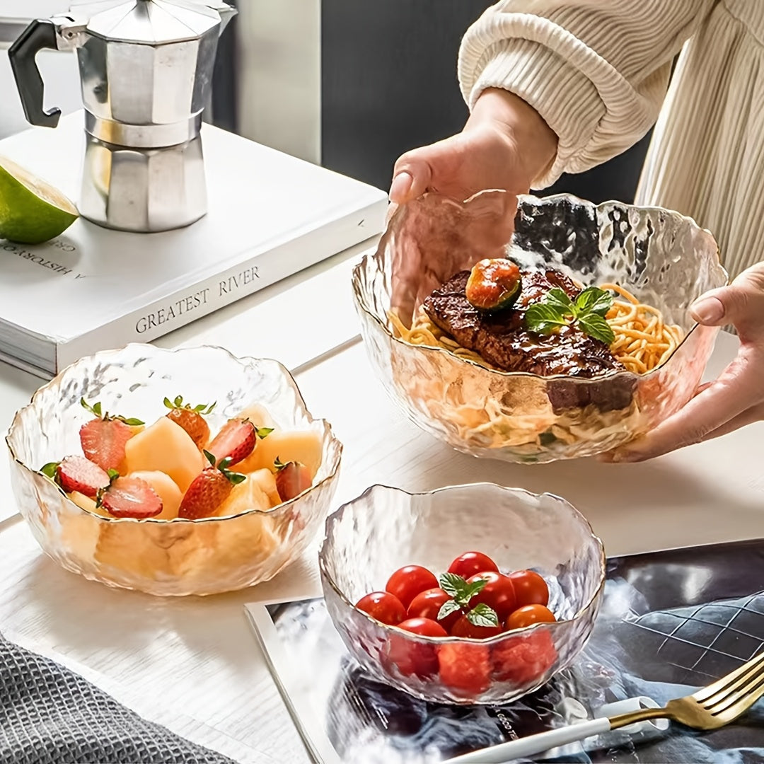 3pcs Clear Glass Salad Bowl - Nordic Style, Multi-Purpose for Desserts & Salads, Durable Kitchen Tableware, Ideal for Home, Kitchen & Restaurant Use, Dishwasher Safe, Salad Bowl