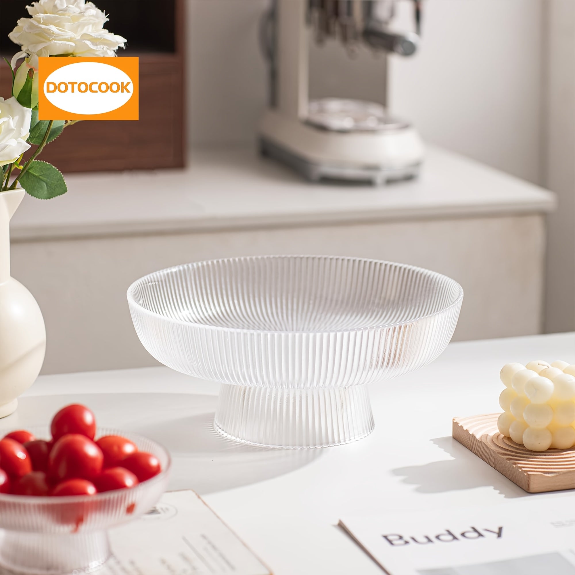 3pcs, Elegant Glass Fruit Bowl - Clear Ribbed Fluted Pedestal Bowl for Fruits, Salads, Desserts, and Snacks - Decorative Centerpiece for Dining Table, Kitchen, or Living Room Decoration